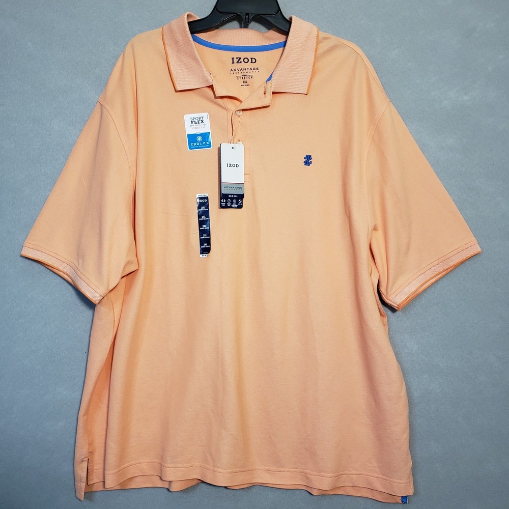 IZOD Mens 2XL Advantage Performance Polo Melon Orange Stretch Golf Shirt NWT